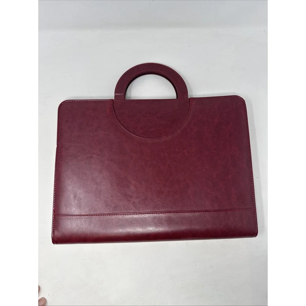 Darolin Zippered Leather Padfolio Portfolio w/Hidden Handle Maroon Faux Leather‎